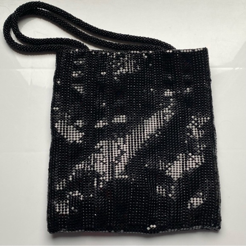 Vintage black sequined and beaded slim mini crossbody evening wedding ba…